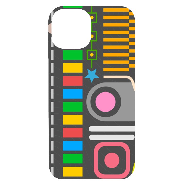 Pattern Geometric Abstract Colorful Arrows Lines Circles Triangles iPhone 14 Black UV Print Case