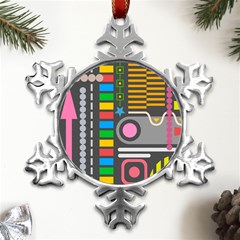 Pattern Geometric Abstract Colorful Arrows Lines Circles Triangles Metal Small Snowflake Ornament by Grandong