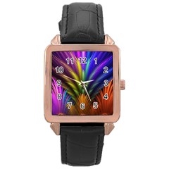 Abstract Colors - , Abstract Colors Rose Gold Leather Watch  by nateshop