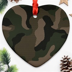 Camo, Abstract, Beige, Black, Brown Military, Mixed, Olive Ornament (heart)