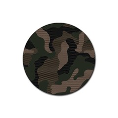 Camo, Abstract, Beige, Black, Brown Military, Mixed, Olive Rubber Round Coaster (4 Pack) by nateshop