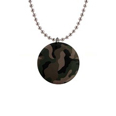 Camo, Abstract, Beige, Black, Brown Military, Mixed, Olive 1  Button Necklace