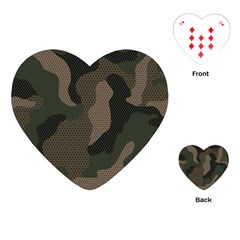 Camo, Abstract, Beige, Black, Brown Military, Mixed, Olive Playing Cards Single Design (heart) by nateshop