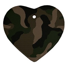 Camo, Abstract, Beige, Black, Brown Military, Mixed, Olive Heart Ornament (two Sides)