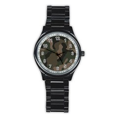 Camo, Abstract, Beige, Black, Brown Military, Mixed, Olive Stainless Steel Round Watch by nateshop