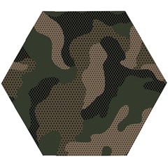 Camo, Abstract, Beige, Black, Brown Military, Mixed, Olive Wooden Puzzle Hexagon by nateshop