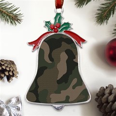 Camo, Abstract, Beige, Black, Brown Military, Mixed, Olive Metal Holly Leaf Bell Ornament by nateshop