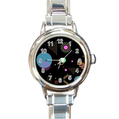 Colartive, Aesthetic, Amoled, Black, Colorful, Desenho Round Italian Charm Watch by nateshop