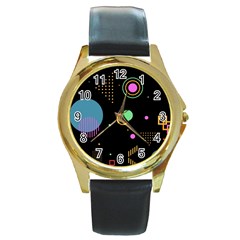 Colartive, Aesthetic, Amoled, Black, Colorful, Desenho Round Gold Metal Watch