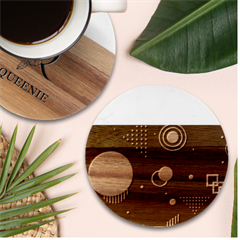 Colartive, Aesthetic, Amoled, Black, Colorful, Desenho Marble Wood Coaster (Round)