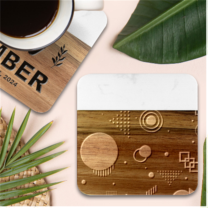 Colartive, Aesthetic, Amoled, Black, Colorful, Desenho Marble Wood Coaster (Square)