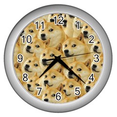 Doge, Memes, Pattern Wall Clock (silver) by nateshop