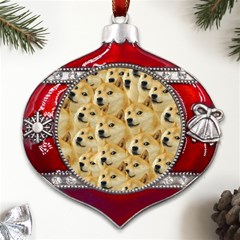 Doge, Memes, Pattern Metal Snowflake And Bell Red Ornament by nateshop