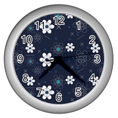 Flowers Pattern , Pattern, Flowers, Texture Wall Clock (silver) by nateshop