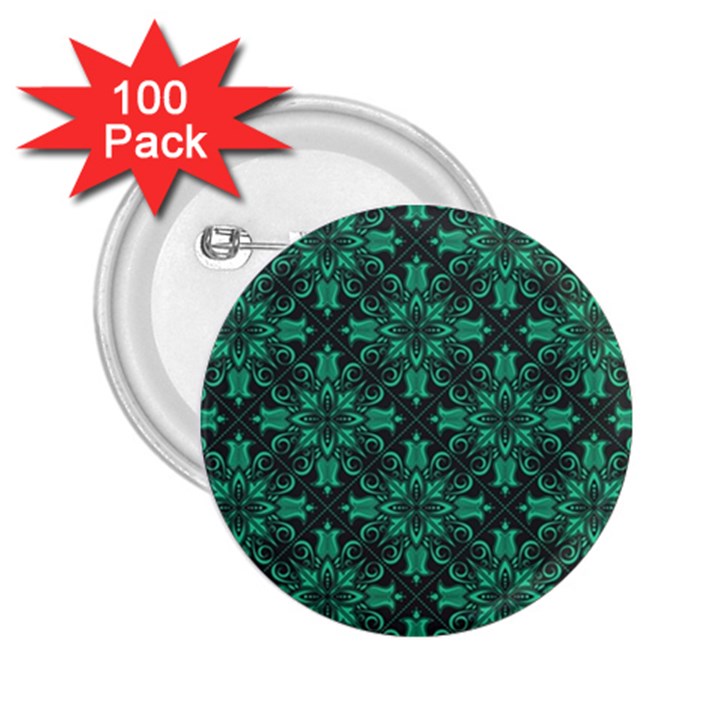 Green Damask Pattern Vintage Floral Pattern, Green Vintage 2.25  Buttons (100 pack) 