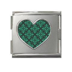 Green Damask Pattern Vintage Floral Pattern, Green Vintage Mega Link Heart Italian Charm (18mm) by nateshop