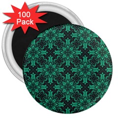 Green Damask Pattern Vintage Floral Pattern, Green Vintage 3  Magnets (100 Pack) by nateshop