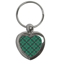 Green Damask Pattern Vintage Floral Pattern, Green Vintage Key Chain (heart) by nateshop