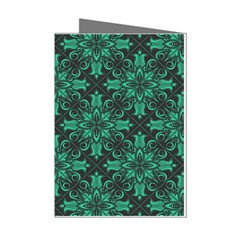 Green Damask Pattern Vintage Floral Pattern, Green Vintage Mini Greeting Cards (pkg Of 8) by nateshop