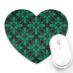 Green Damask Pattern Vintage Floral Pattern, Green Vintage Heart Mousepad by nateshop