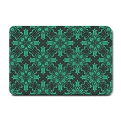 Green Damask Pattern Vintage Floral Pattern, Green Vintage Small Doormat by nateshop