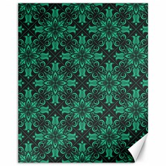 Green Damask Pattern Vintage Floral Pattern, Green Vintage Canvas 11  X 14  by nateshop