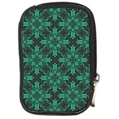 Green Damask Pattern Vintage Floral Pattern, Green Vintage Compact Camera Leather Case by nateshop