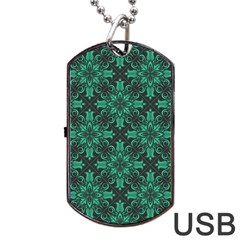 Green Damask Pattern Vintage Floral Pattern, Green Vintage Dog Tag Usb Flash (two Sides) by nateshop