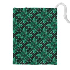 Green Damask Pattern Vintage Floral Pattern, Green Vintage Drawstring Pouch (5xl) by nateshop