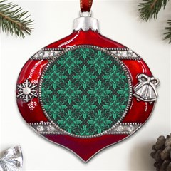 Green Damask Pattern Vintage Floral Pattern, Green Vintage Metal Snowflake And Bell Red Ornament by nateshop