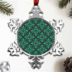 Green Damask Pattern Vintage Floral Pattern, Green Vintage Metal Small Snowflake Ornament by nateshop