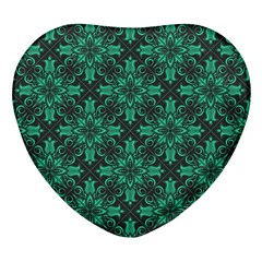 Green Damask Pattern Vintage Floral Pattern, Green Vintage Heart Glass Fridge Magnet (4 Pack) by nateshop