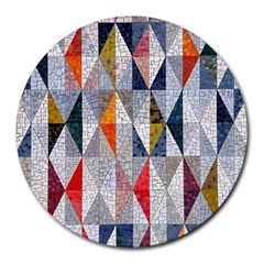 Mosaic, Colorful, Rhombuses, Pattern, Geometry Round Mousepad by nateshop