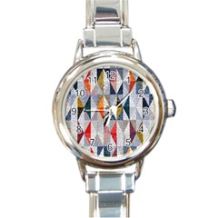 Mosaic, Colorful, Rhombuses, Pattern, Geometry Round Italian Charm Watch by nateshop