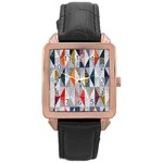 Mosaic, Colorful, Rhombuses, Pattern, Geometry Rose Gold Leather Watch  Front