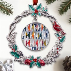 Mosaic, Colorful, Rhombuses, Pattern, Geometry Metal X mas Wreath Holly Leaf Ornament by nateshop