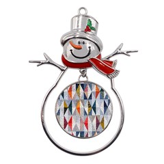 Mosaic, Colorful, Rhombuses, Pattern, Geometry Metal Snowman Ornament by nateshop