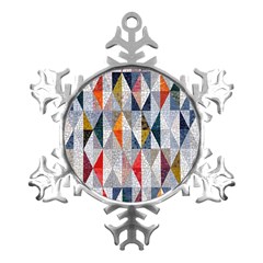 Mosaic, Colorful, Rhombuses, Pattern, Geometry Metal Small Snowflake Ornament by nateshop