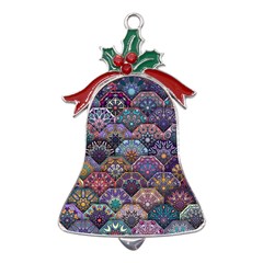 Texture, Pattern, Abstract Metal Holly Leaf Bell Ornament