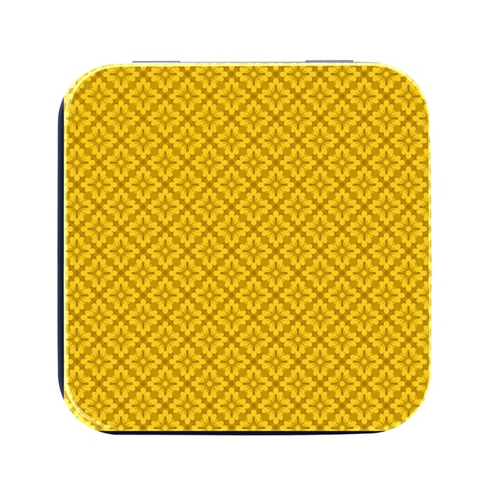 Yellow Floral Pattern Vintage Pattern, Yellow Background Square Metal Box (Black)