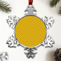 Yellow Floral Pattern Vintage Pattern, Yellow Background Metal Small Snowflake Ornament by nateshop