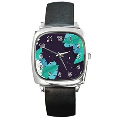 Leaves Flowers Border Frame Floral Square Metal Watch by Grandong