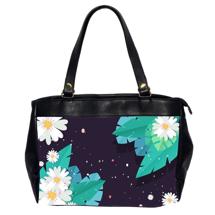 Leaves Flowers Border Frame Floral Oversize Office Handbag (2 Sides)