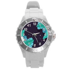 Leaves Flowers Border Frame Floral Round Plastic Sport Watch (l) by Grandong