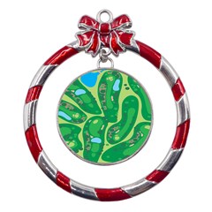 Golf Course Par Golf Course Green Metal Red Ribbon Round Ornament by Grandong