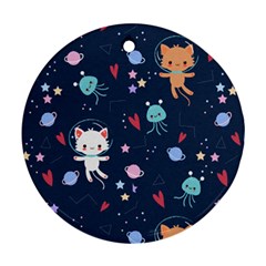 Cute Astronaut Cat With Star Galaxy Elements Seamless Pattern Ornament (round) by Grandong