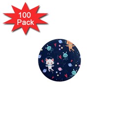 Cute Astronaut Cat With Star Galaxy Elements Seamless Pattern 1  Mini Magnets (100 Pack)  by Grandong