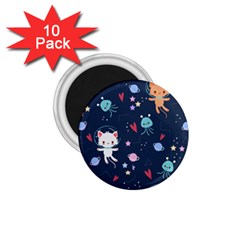 Cute Astronaut Cat With Star Galaxy Elements Seamless Pattern 1 75  Magnets (10 Pack)  by Grandong