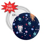 Cute Astronaut Cat With Star Galaxy Elements Seamless Pattern 2.25  Buttons (100 pack)  Front