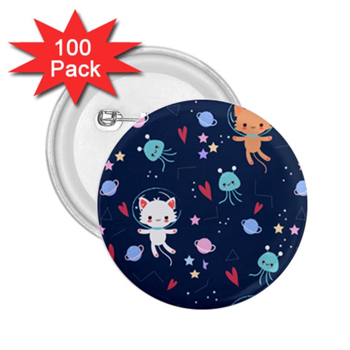 Cute Astronaut Cat With Star Galaxy Elements Seamless Pattern 2.25  Buttons (100 pack) 